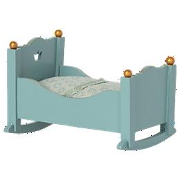 Overview image: Maileg Cradle baby mouse blue